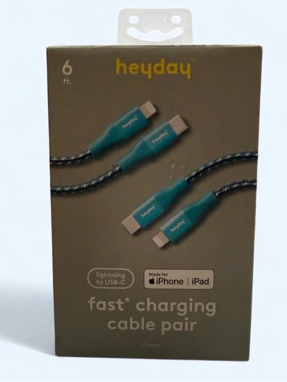 heyday Teal Braided Fast Charging Lightning to USB-C Cables - Pair